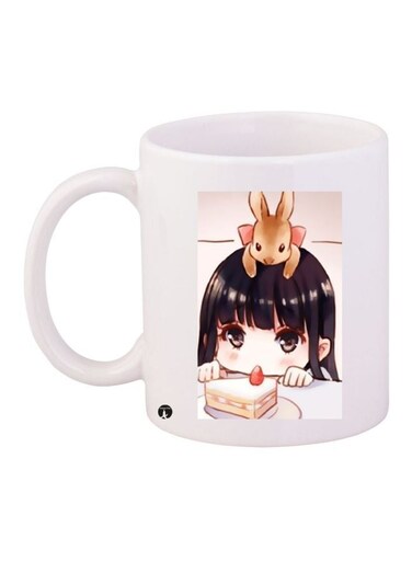 Cartoon Printed Coffee Mug White/Black/Beige 11ounce