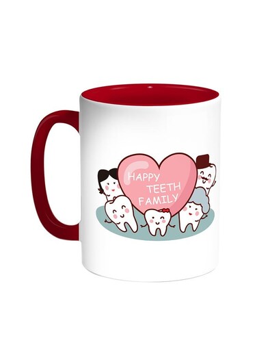 Happy Teeth Family Printed Coffee Mug Red/White 11ounce
