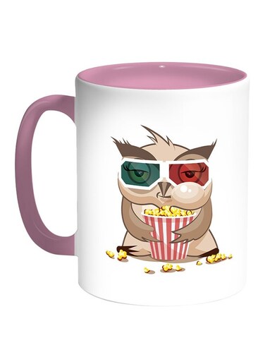 Owl Printed Coffee Mug White/Pink 11ounce