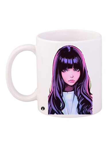 Cartoon Girl Printed Coffee Mug White/Blue/Pink 11ounce