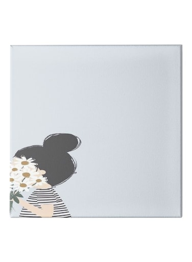 Girl Carrying Roses Themed Canvas Wall Painting With Hidden Frame White/Black/Beige 50x50cm
