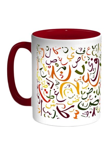Arabic Letters Printed Coffee Mug Red/White/Orange 11ounce