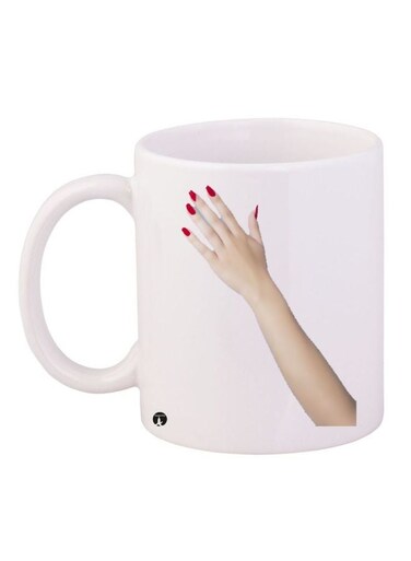 Women Hand Printed Coffee Mug White/Beige 11ounce