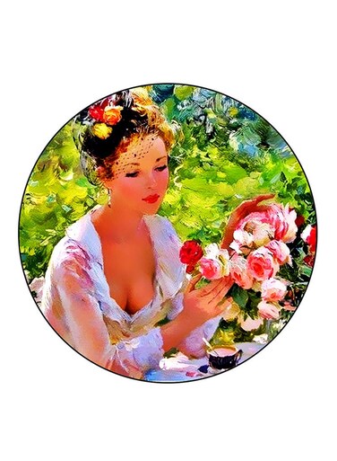 Woman Printed Fridge Magnet Round Multicolour