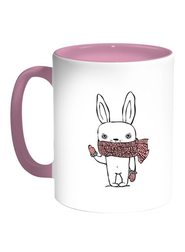 Cartoon Drawings - Rabbits Printed Coffee Mug White/Pink 11ounce
