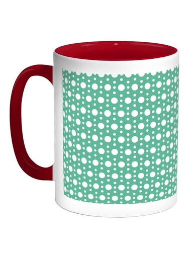 Large And Small Circles Printed Coffee Mug Red/Green/White 325ml
