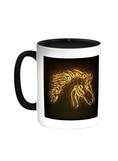 Horse Shape Printed Coffee Mug Black/White 11ounce