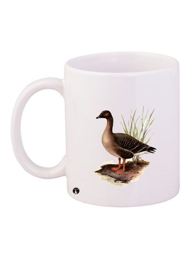 Duck Printed Ceramic Coffee Mug White/Green/Brown 11ounce