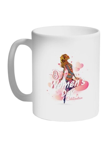 Women's Day Printed Coffee Mug White/Pink/Blue 325ml