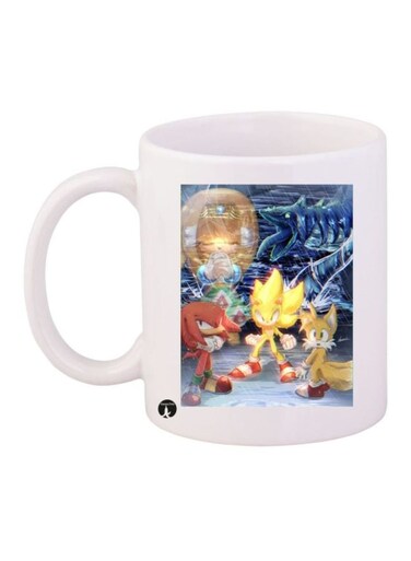 Sonic Video Game Printed Mug White/Yellow/Orange Standard Size