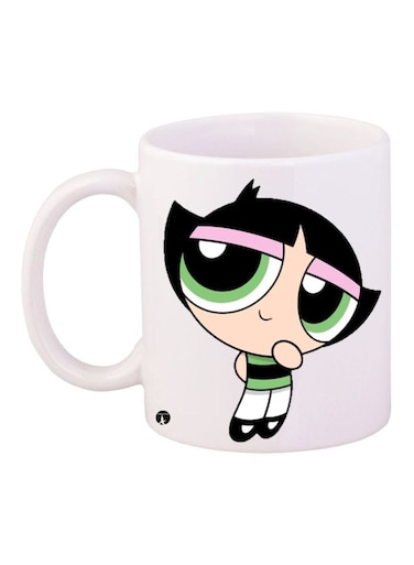 Cute Buttercup Printed Coffee Mug White/Black/Green 11ounce