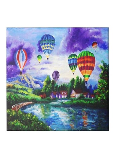 Airships Themed Canvas Wall Painting With Frame Blue/Green/Purple 50x50cm