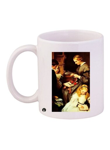 Printed Ceramic Coffee Mug White/Brown/Beige 11ounce