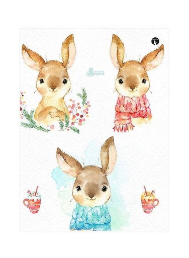 Bunny Themed Metallic Plate White/Blue/Red 20x15cm