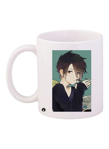 Anime Printed Coffee Mug White/Black/Beige 11ounce