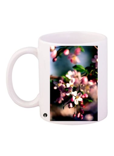 Flowers Printed Coffee Mug White/Blue/Pink 11ounce