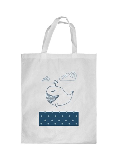 The Blue Whale Printed Shopping Bag White