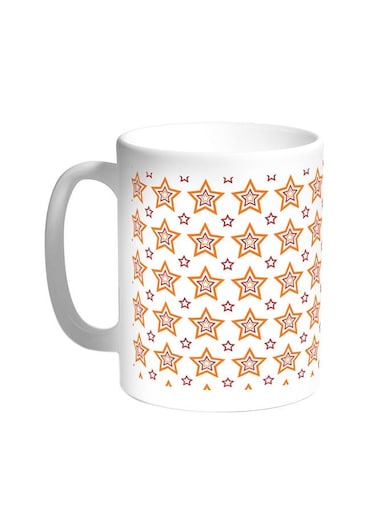 Motifs Of Small And Large Stars Printed Coffee Mug White 11ounce