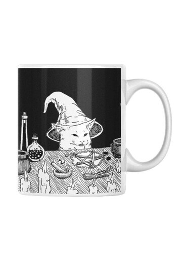 Cat Printed Mug White/Black