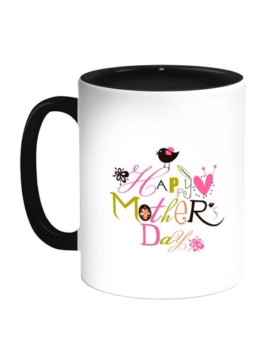 Happy Mother's Day Printed Coffee Mug Black/White/Pink 11ounce