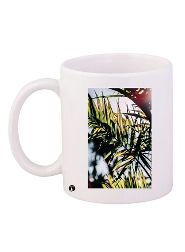 Leaf Printed Coffee Mug White/Green/Blue 11ounce