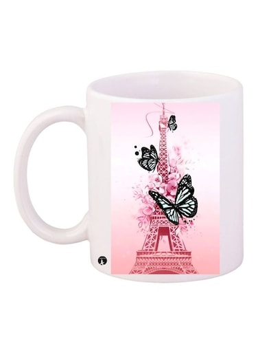 Eiffel Tower Printed Coffee Mug White/Pink/Black 11ounce