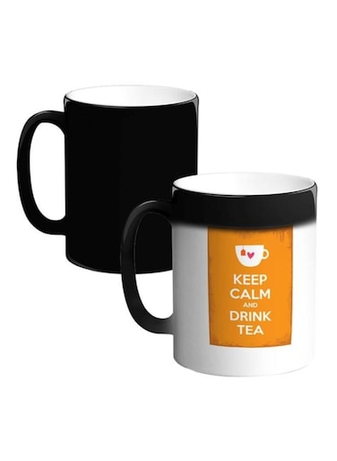 Keep Calm And Drink Tea Printed Magic Coffee Mug White/Black/Yellow 12ounce