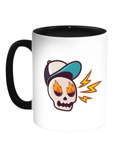 Skull With A Cap Printed Coffee Mug Black/White/Yellow 325ml
