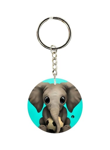 Elephant With Ball Printed Keychain