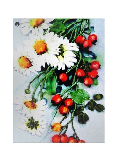 Flower Printed Metallic Plate White/Green/Red 20x15cm