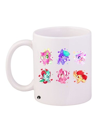 Cartoon Printed Coffee Mug White/Green/Pink 11ounce