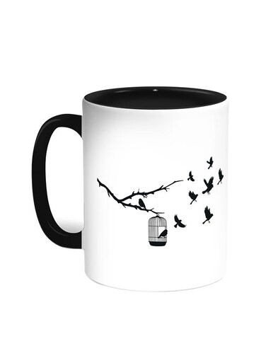 Freedom Of Birds Printed Coffee Mug Black/White 11ounce
