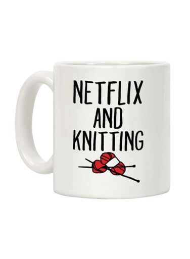 Netflix And Knitting Printed Coffee Mug White