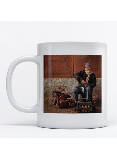 Man Printed Mug White/Brown/Grey