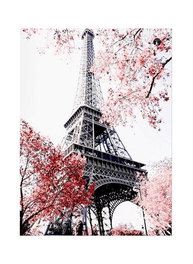 Eiffel Tower Themed Metallic Plate White/Grey/Red 20x15cm