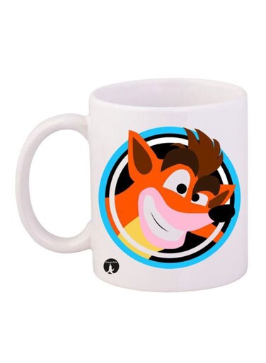 Video Game Crash Printed Mug White/Orange/Blue 12ounce