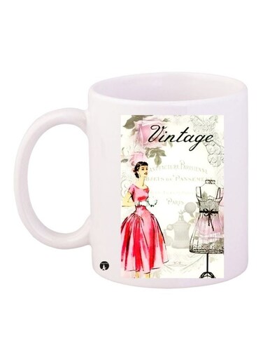 Vintage Printed Coffee Mug White/Red/Black 11ounce