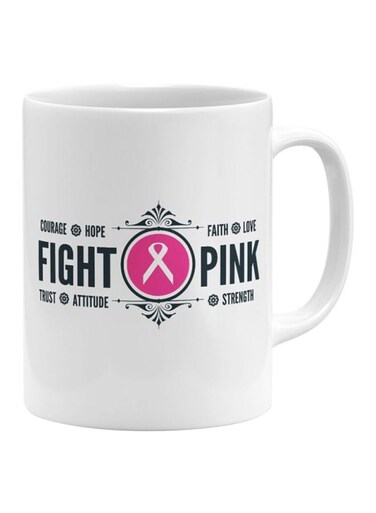 Pink Ribbon Fight For Breast Cancer Printed Ceramic Coffee Mug White/Black/Pink