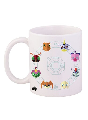 Digimon Printed Mug White/Green/Brown
