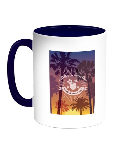 Beach Party Printed Coffee Mug Blue/White/Black 11ounce