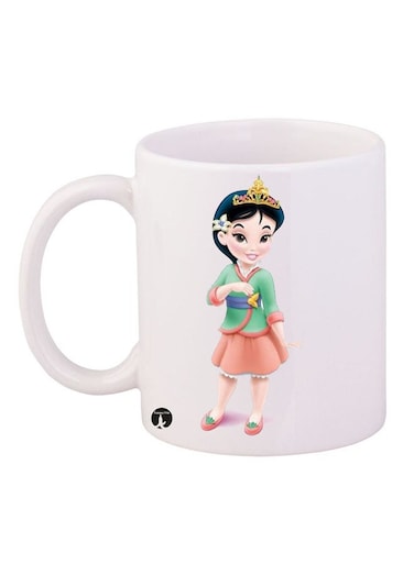 Mulan Printed Mug White/Green/Peach