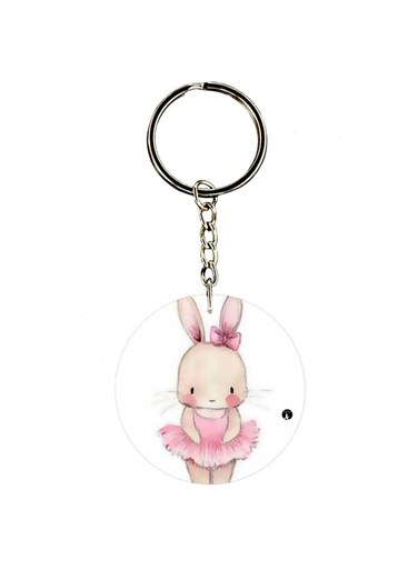 Cartoon Rabbit Printed Dual Sided Keychain