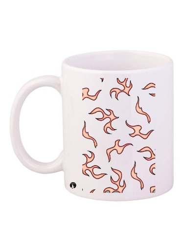 Printed Ceramic Coffee Mug White/Beige 11ounce
