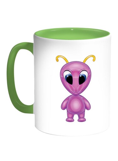 Cartoon Printed Coffee Mug White/Green 11ounce