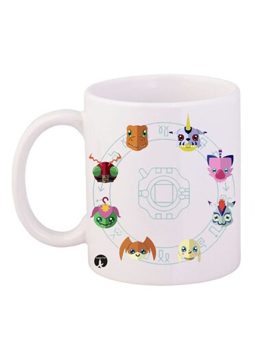Digimon Printed Mug White/Green/Brown 12ounce