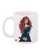 Cartoon Woman Printed Coffee Mug White/Blue/Brown 11ounce