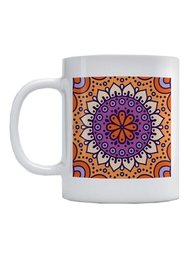Mandala Printed Coffee Mug White/Pink/Blue 350ml