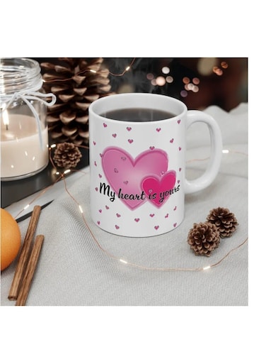Valentine's Day Mug 11oz - Love Gift for Her, Cup with Hearts, Romantic Coffee Mug, Anniversary Present, Valentine Decor
