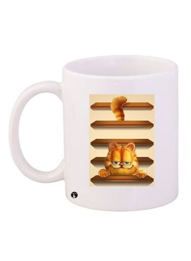Cat Printed Ceramic Coffee Mug White/Brown/Beige 11ounce