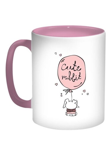 Rabbit Printed Coffee Mug Pink/White/Black 11ounce